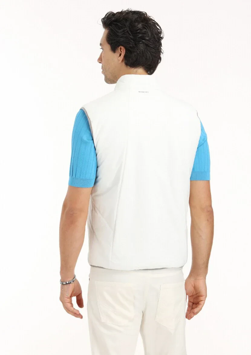 Ekru Regular Fit Dik Yaka Casual Dokuma Spor Yelek - 6