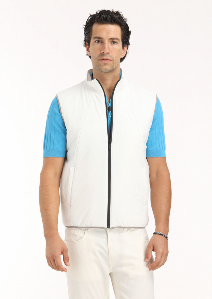 Ekru Regular Fit Dik Yaka Casual Dokuma Spor Yelek - 2