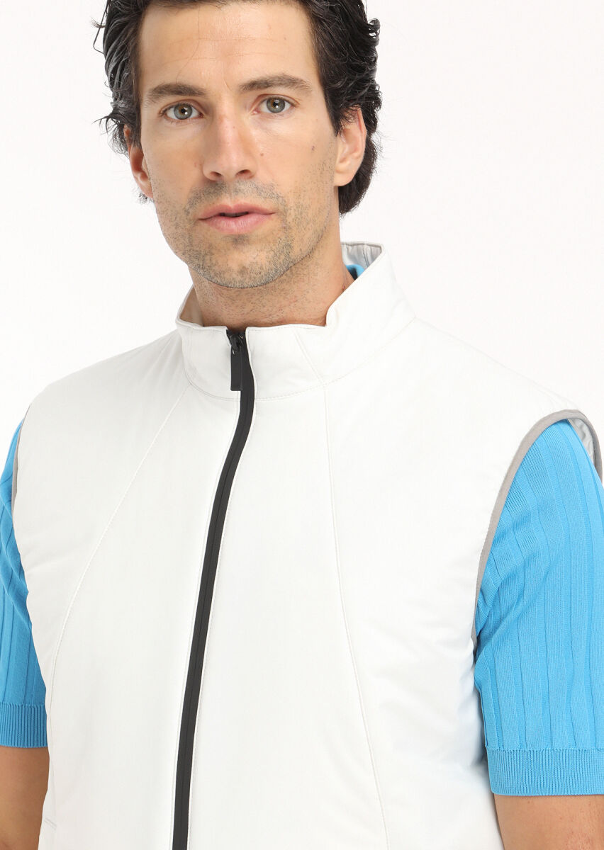 Ekru Regular Fit Dik Yaka Casual Dokuma Spor Yelek - 4