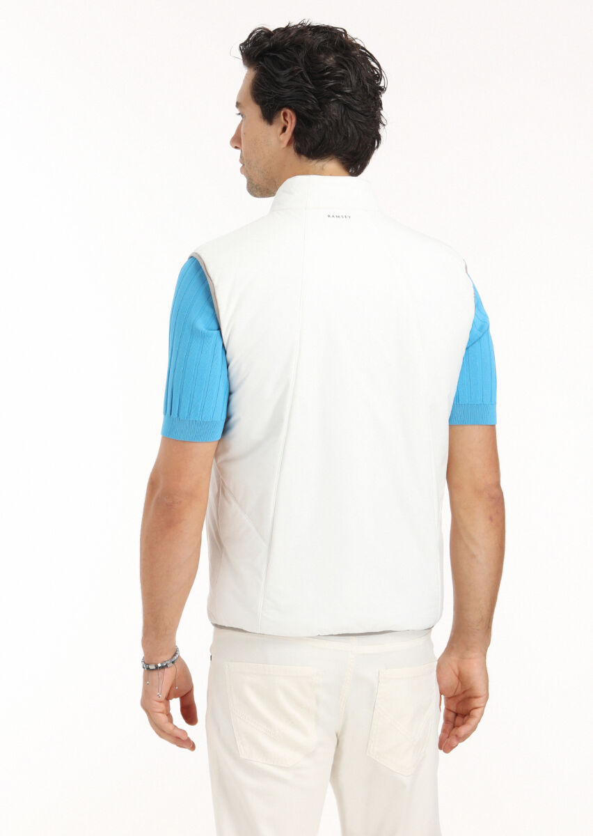 Ekru Regular Fit Dik Yaka Casual Dokuma Spor Yelek - 6