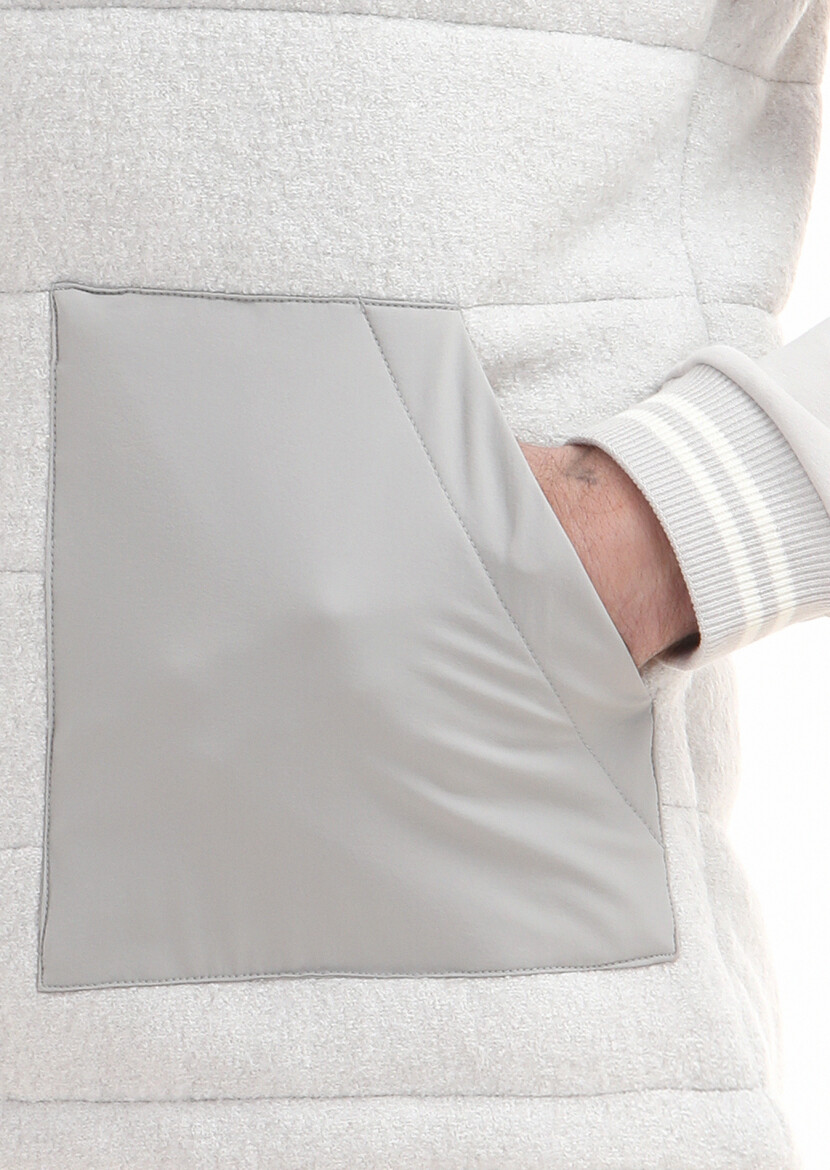 Ekru Regular Fit Dik Yaka Casual Dokuma Spor Yelek - 3