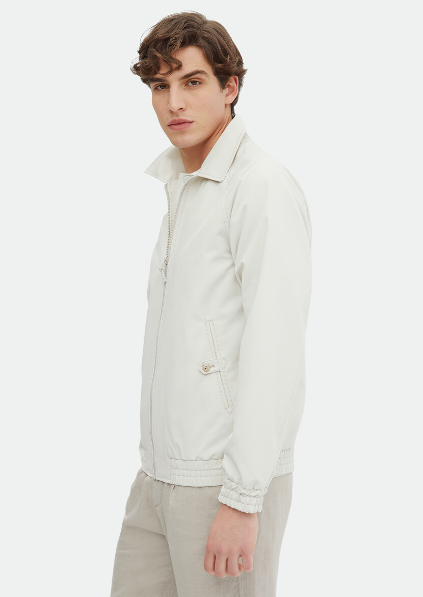 Ekru Regular Fit Gömlek Yaka Casual Dokuma Mont - 3