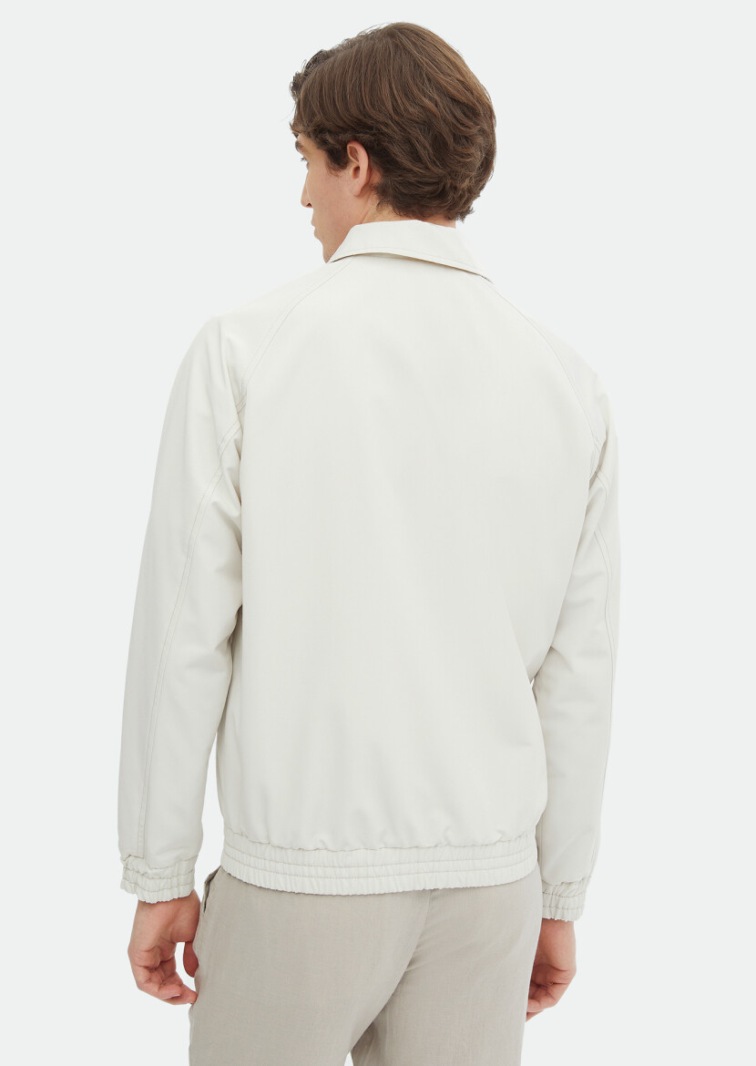 Ekru Regular Fit Gömlek Yaka Casual Dokuma Mont - 5
