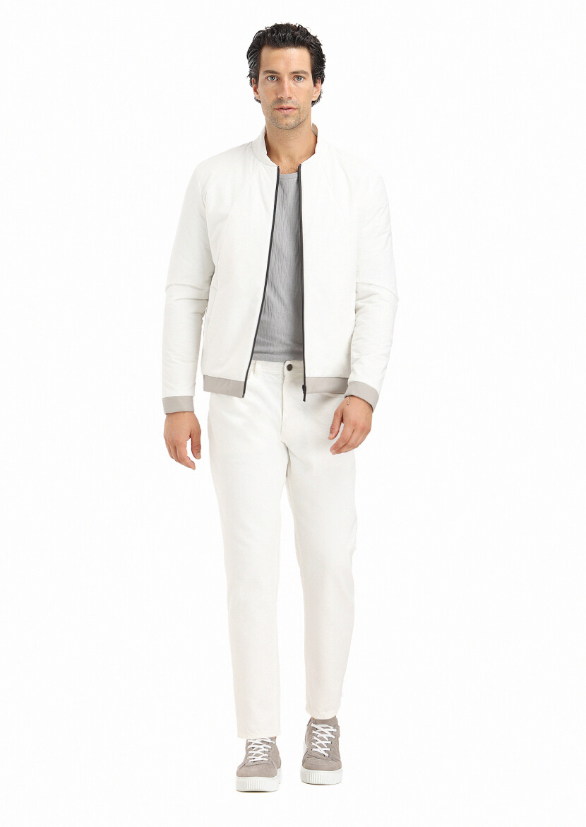 Ekru Regular Fit Hakim Yaka Casual Dokuma Mont - 1