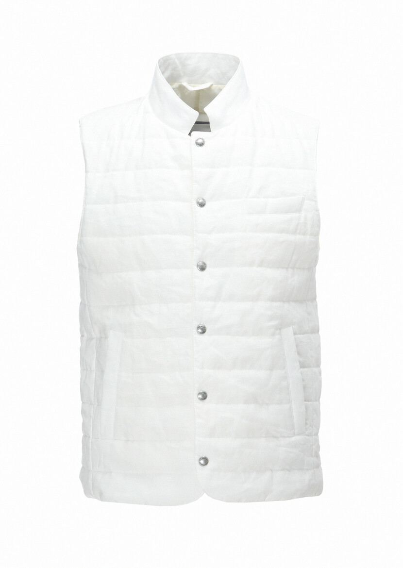 Ekru Regular Fit Hakim Yaka Casual Dokuma Spor Yelek 