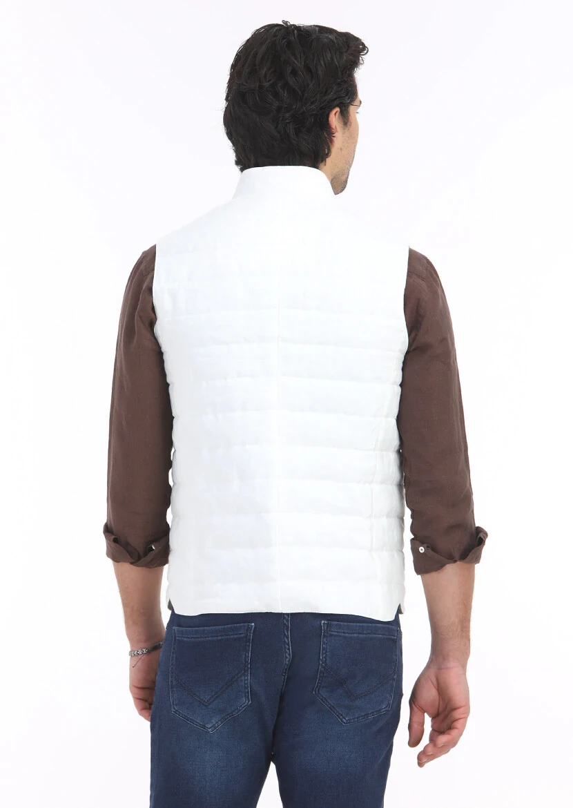 Ekru Regular Fit Hakim Yaka Casual Dokuma Spor Yelek - 5