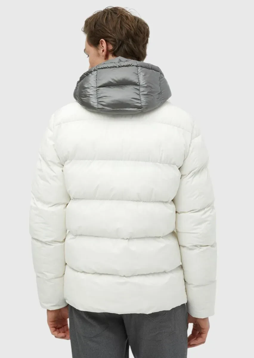 Ekru Regular Fit Kapüşonlu Casual Dokuma Mont - 7