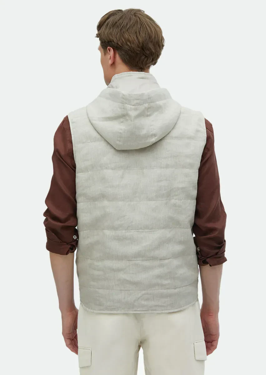 Ekru Regular Fit Kapüşonlu Casual Dokuma Spor Yelek - 7