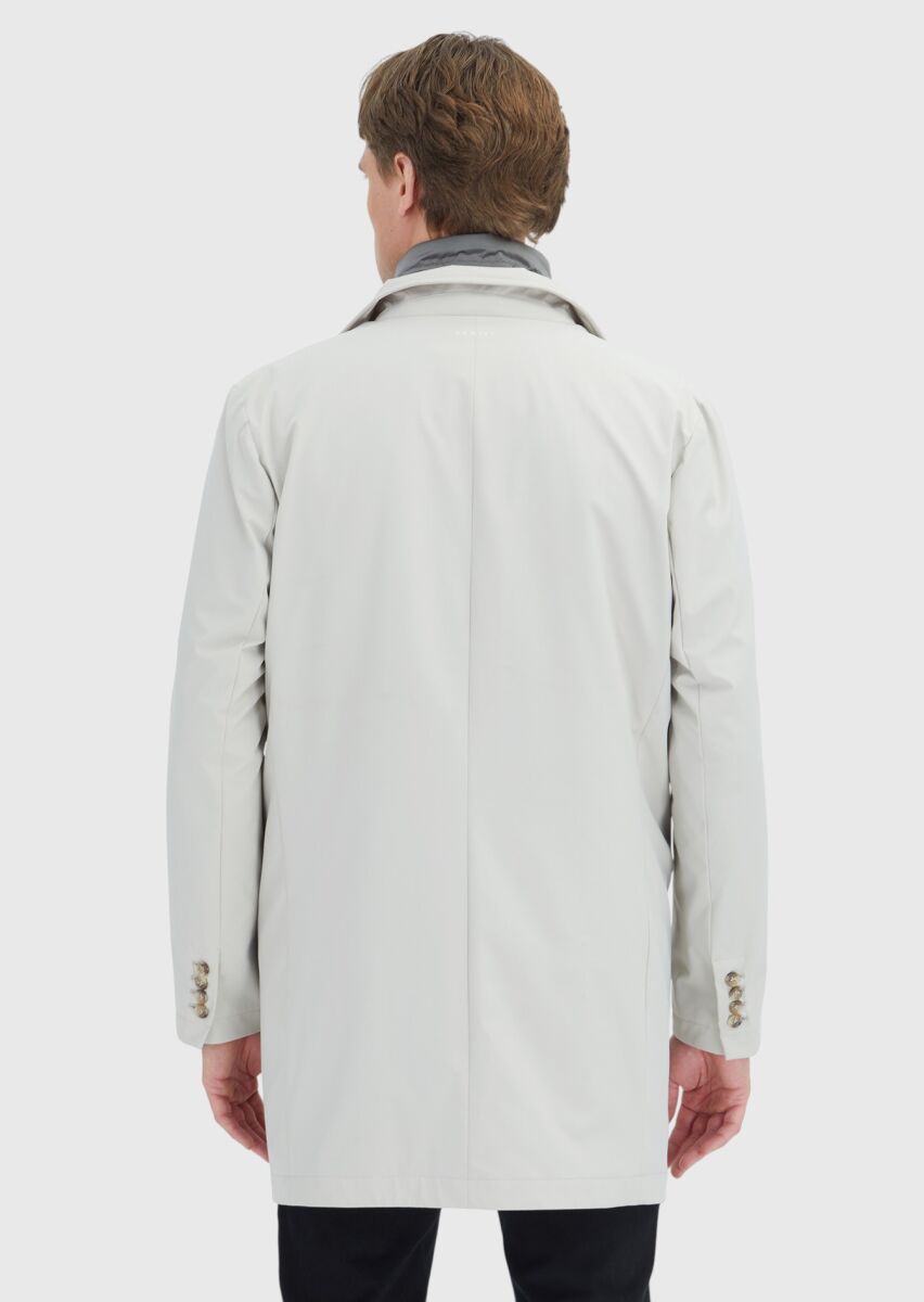 Ekru Regular Fit Kruvaze Yaka Casual Dokuma Pardesü - 5