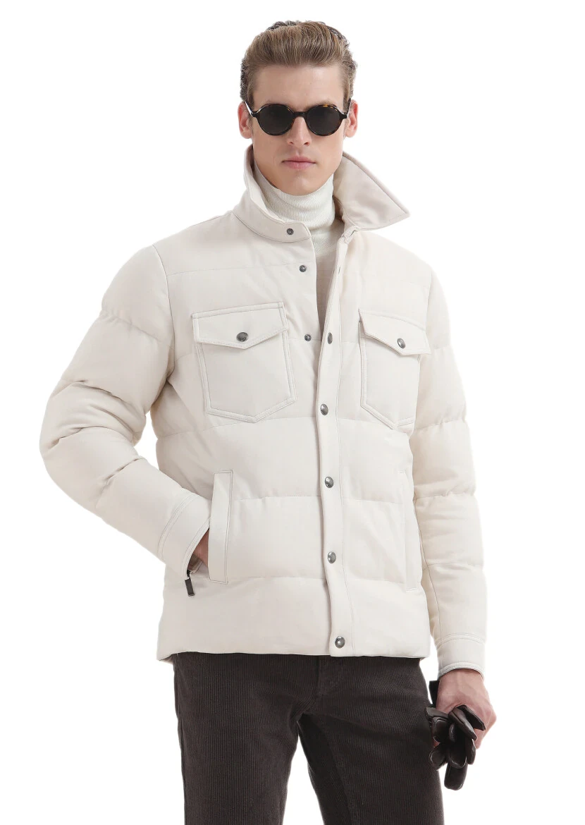 Ekru Regular Fit Örme Micro Jel Elyaflı Spor Ceket - RAMSEY