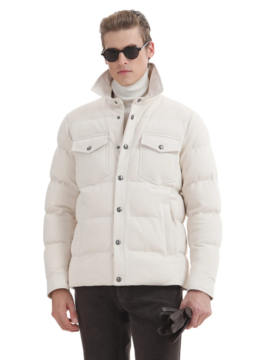 Ekru Regular Fit Örme Micro Jel Elyaflı Spor Ceket - 5