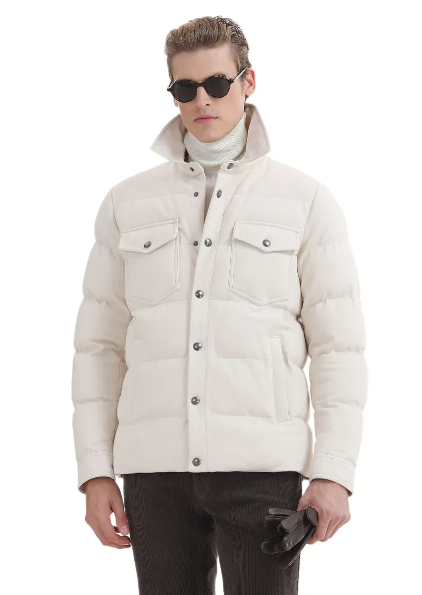 Ekru Regular Fit Örme Micro Jel Elyaflı Spor Ceket - 5