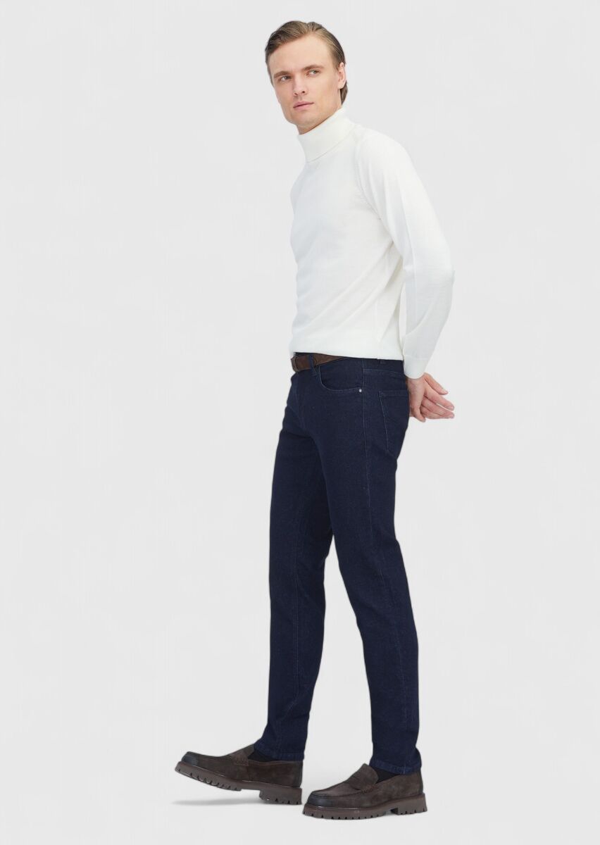 Ekru Tam Balıkçı Yaka Düz Örgü Yün Karışımlı Triko Kazak - 3