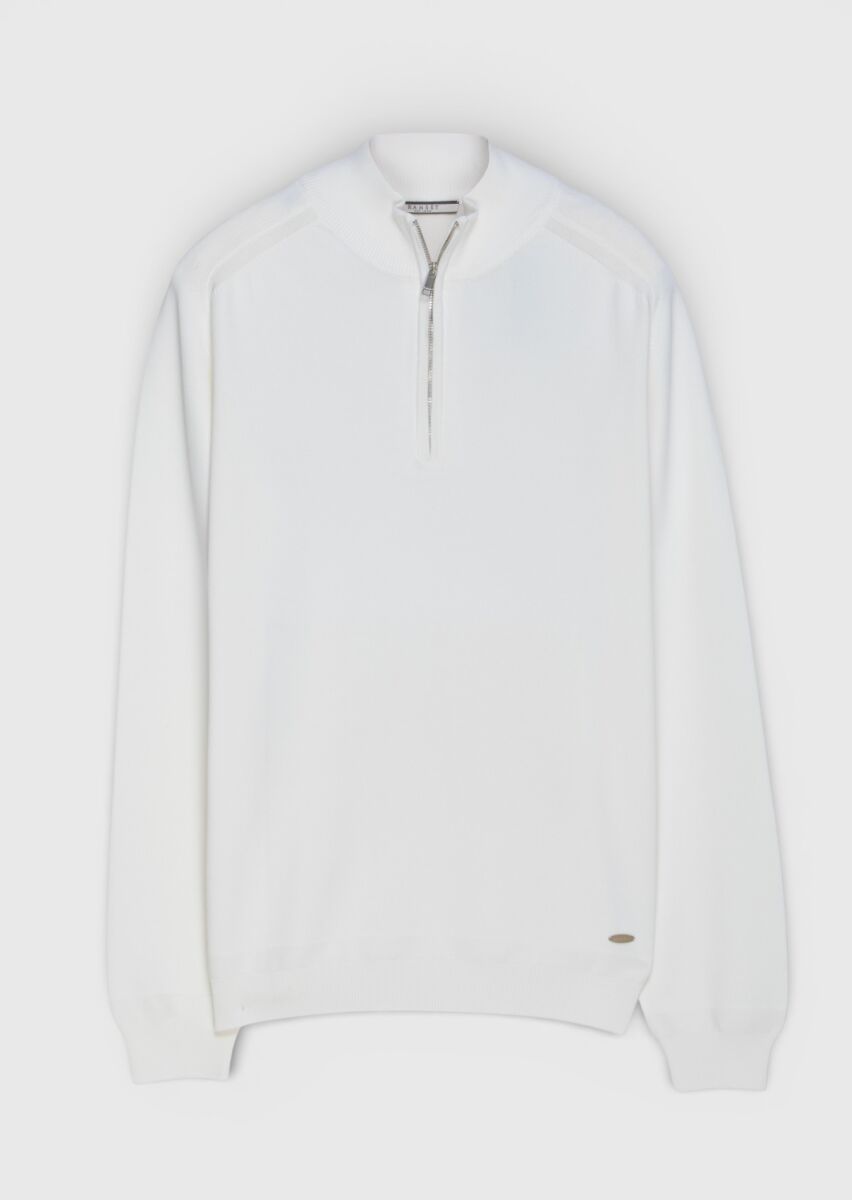 Ekru Yarım Balıkçı Yaka Düz Örgü Triko Kazak - 5