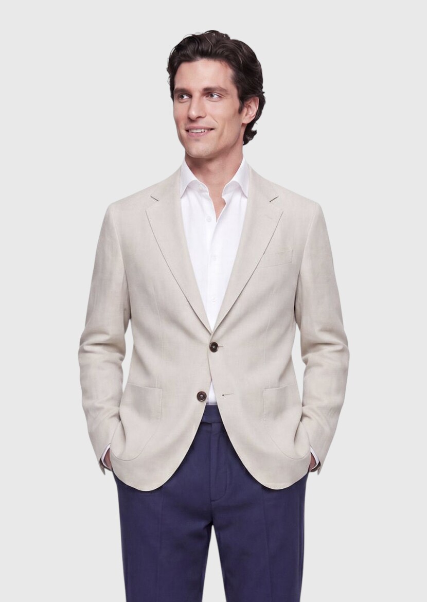 Ekru Zeroweight Slim Fit %100 Keten Ceket - RAMSEY