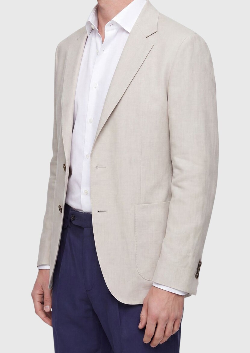 Ekru Zeroweight Slim Fit %100 Keten Ceket - 3