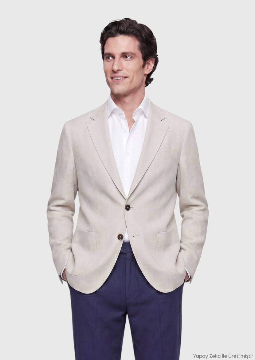 Ekru Zeroweight Slim Fit %100 Keten Ceket - RAMSEY