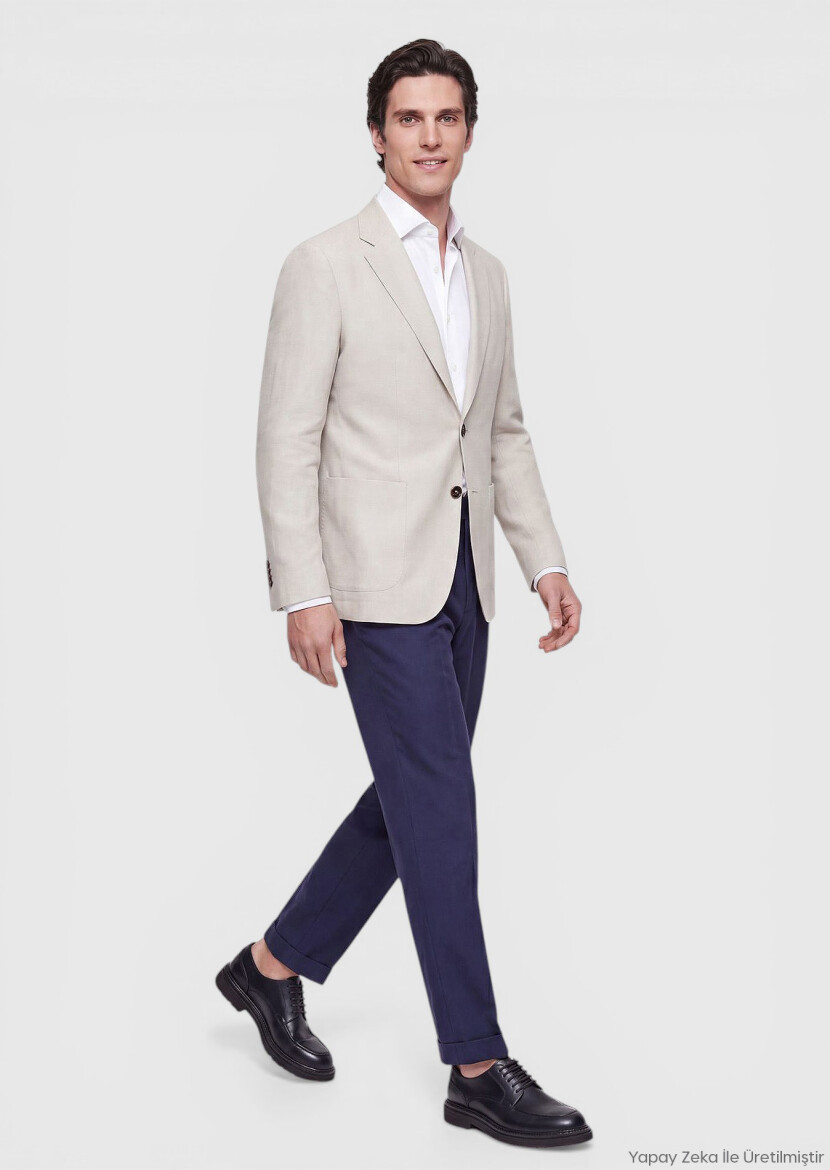 Ekru Zeroweight Slim Fit %100 Keten Ceket - RAMSEY