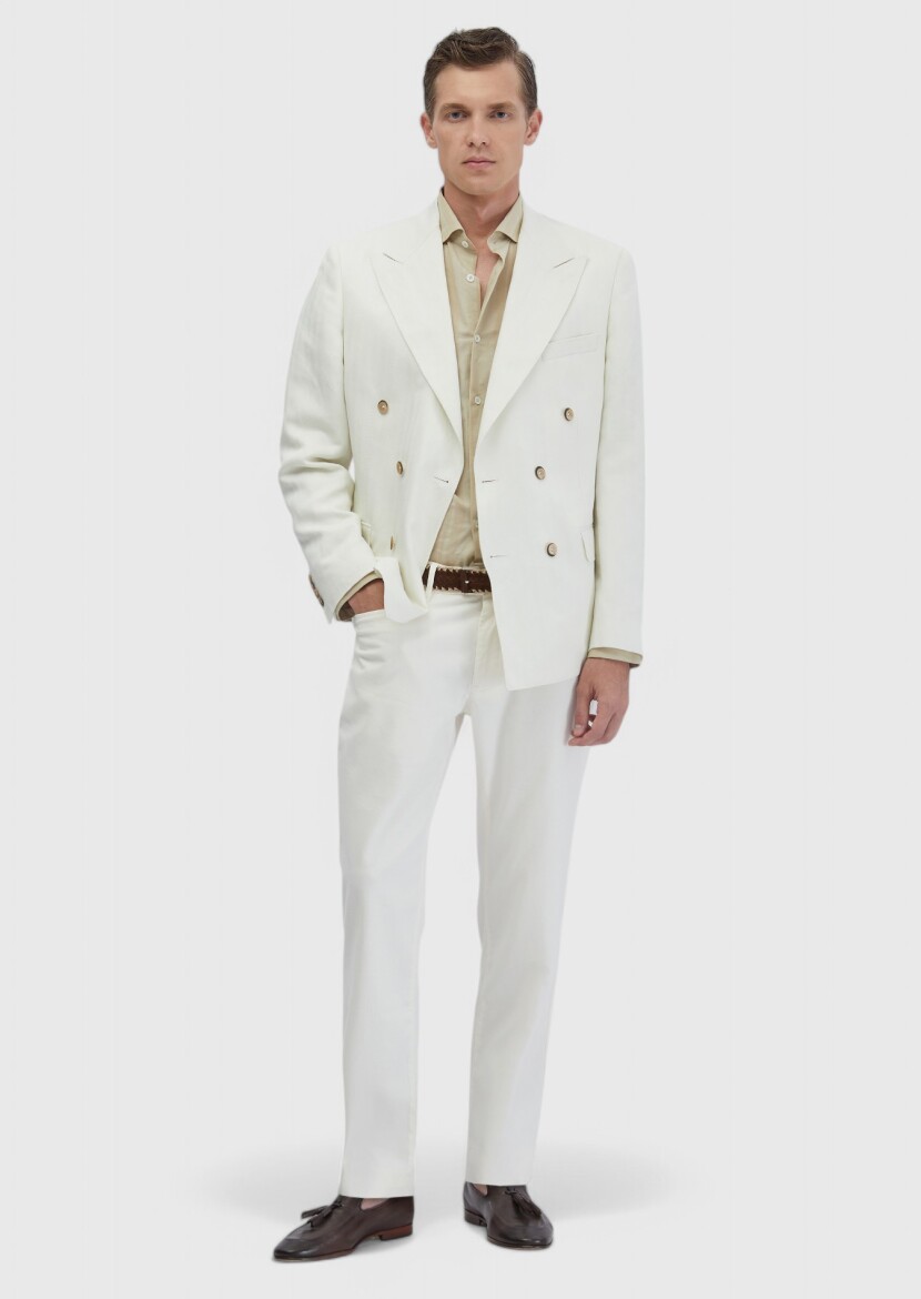 Ekru Zeroweight Slim Fit Keten Karışımlı Ceket - RAMSEY