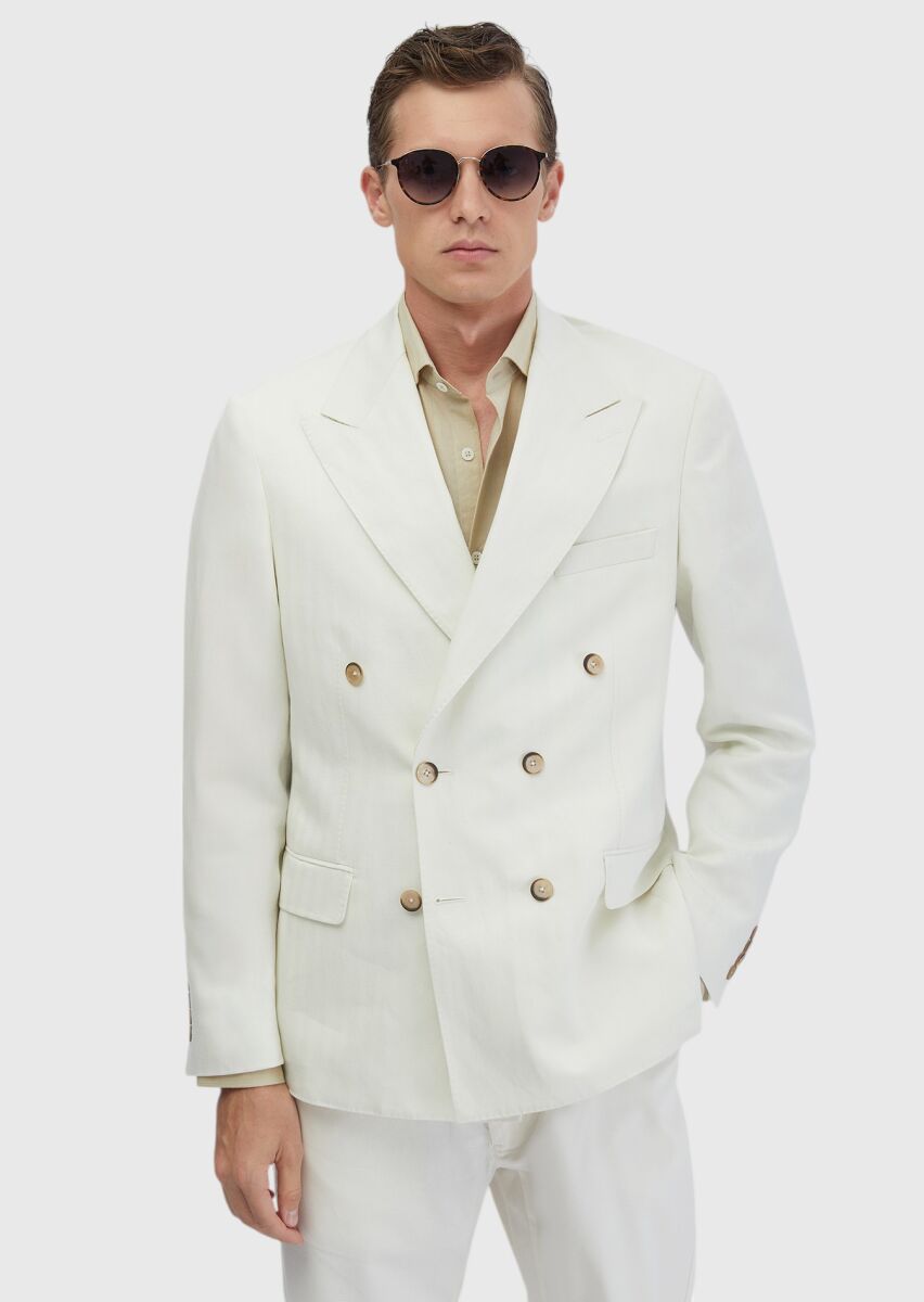 Ekru Zeroweight Slim Fit Keten Karışımlı Ceket - 3