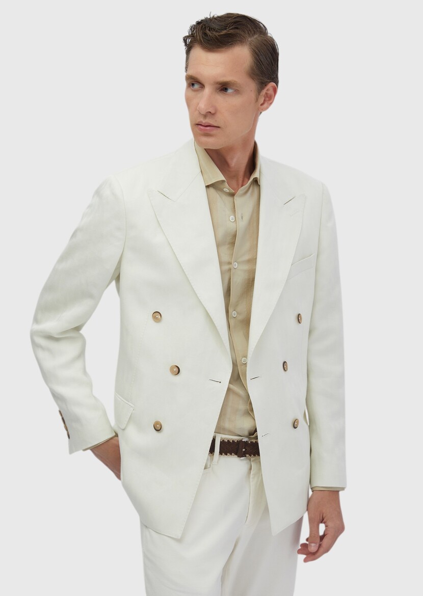 Ekru Zeroweight Slim Fit Keten Karışımlı Ceket - 4