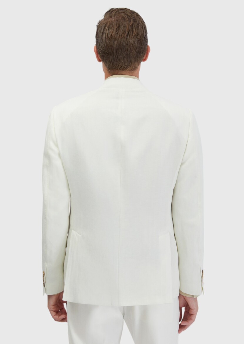 Ekru Zeroweight Slim Fit Keten Karışımlı Ceket - 6