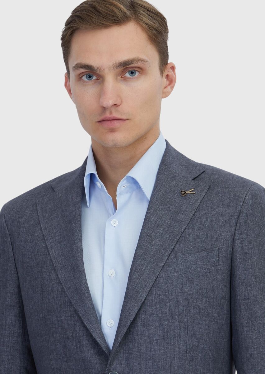 Füme Düz Zeroweight Slim Fit %100 Keten Takım Elbise - 3