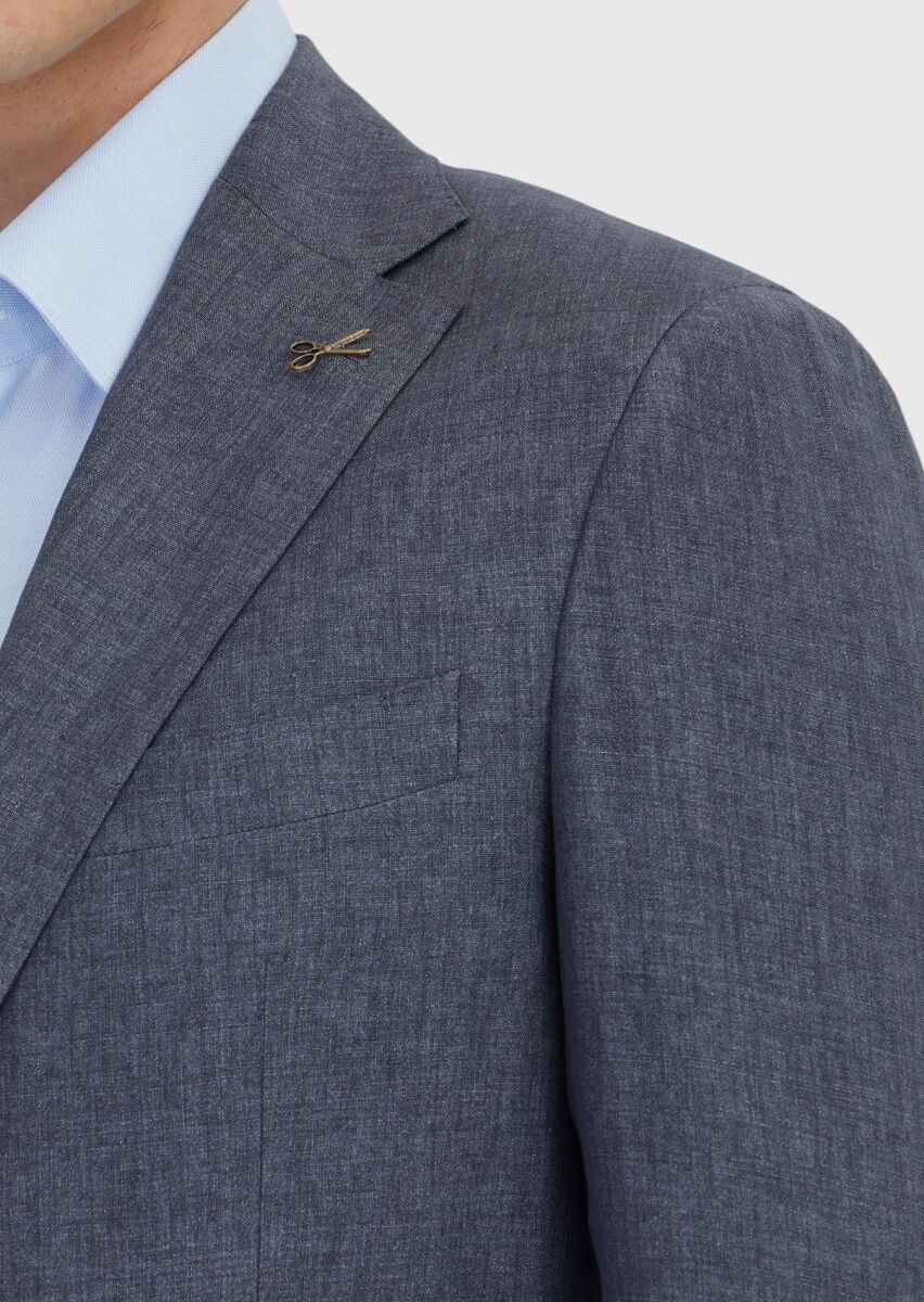 Füme Düz Zeroweight Slim Fit %100 Keten Takım Elbise - 4