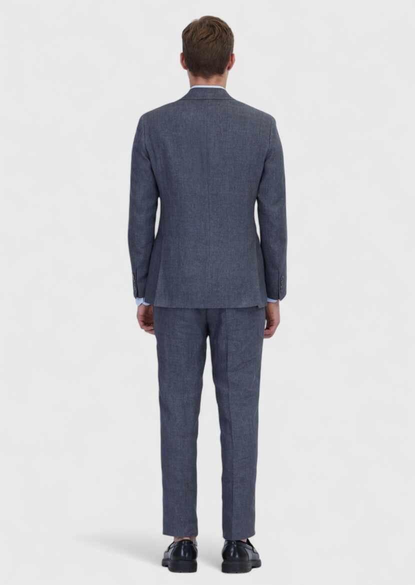 Füme Düz Zeroweight Slim Fit %100 Keten Takım Elbise - 5