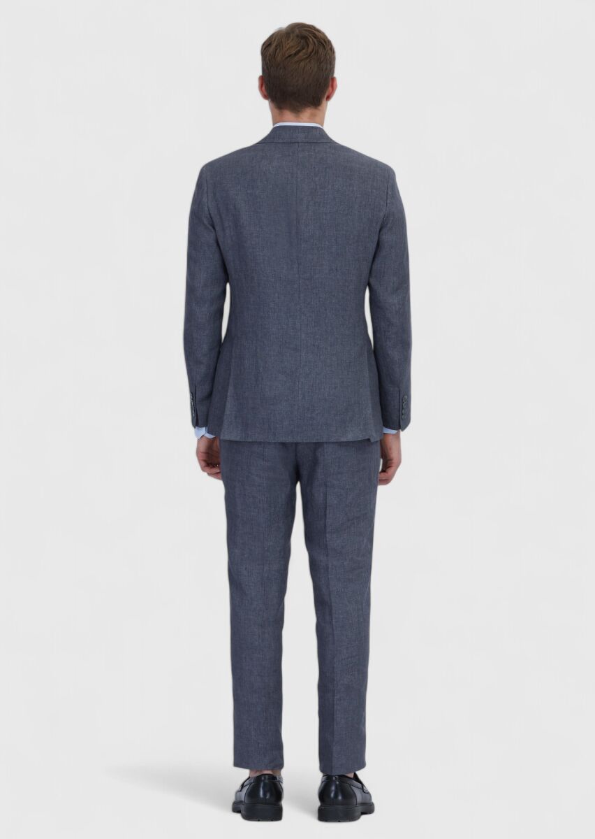 Füme Düz Zeroweight Slim Fit %100 Keten Takım Elbise - 5