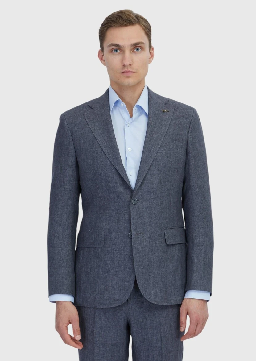 Füme Düz Zeroweight Slim Fit %100 Keten Takım Elbise - 1