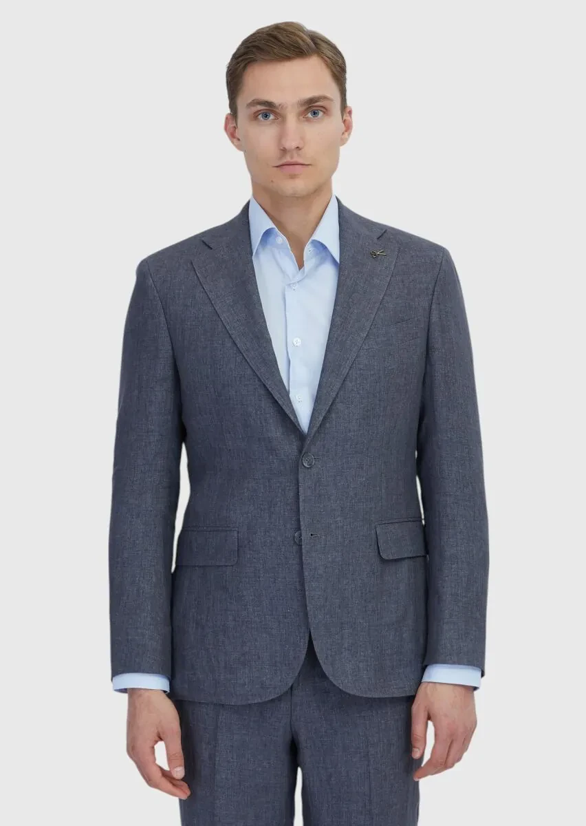 Füme Düz Zeroweight Slim Fit %100 Keten Takım Elbise - 1