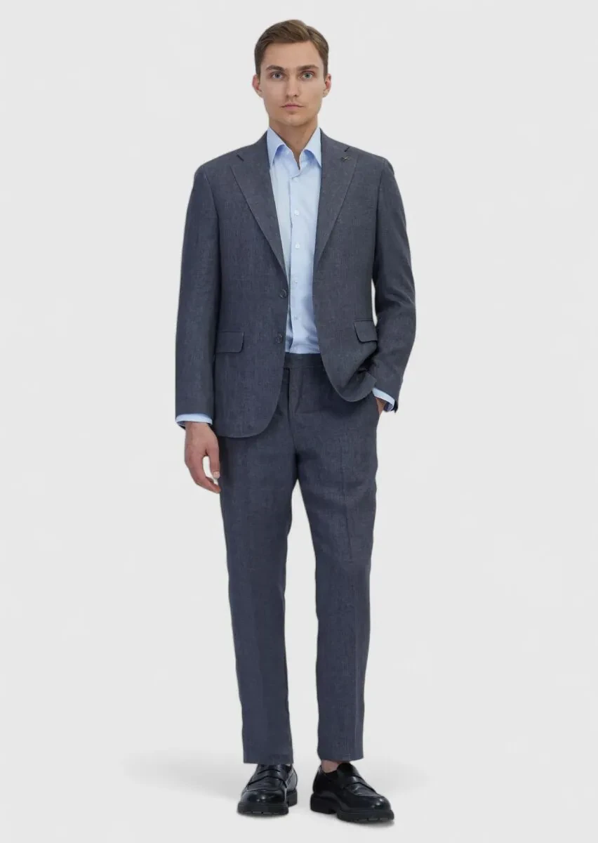 Füme Düz Zeroweight Slim Fit %100 Keten Takım Elbise - 2