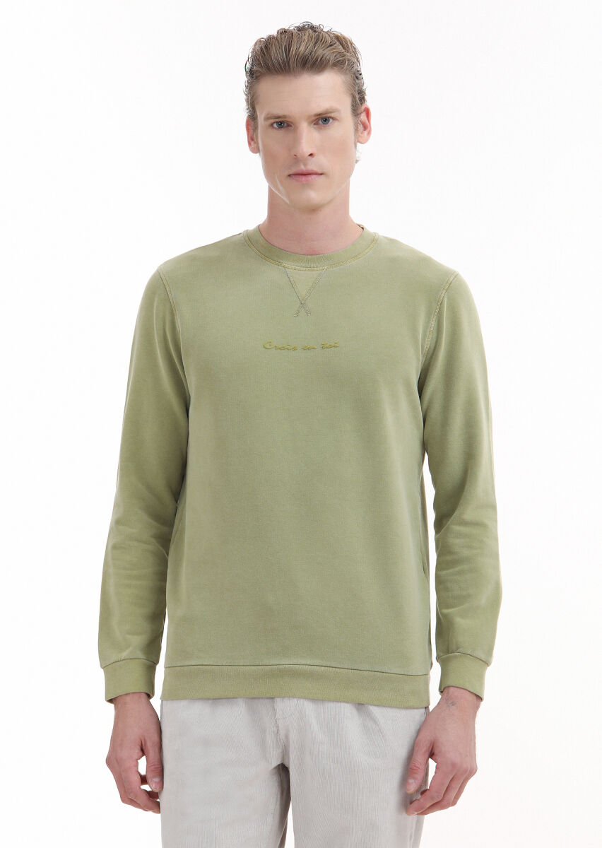 Green Crew Neck Printed Sweatshirt - 1