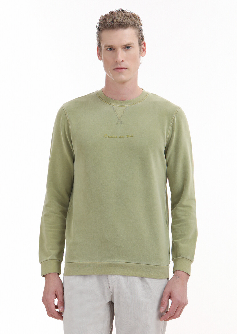 Green Crew Neck Printed Sweatshirt 