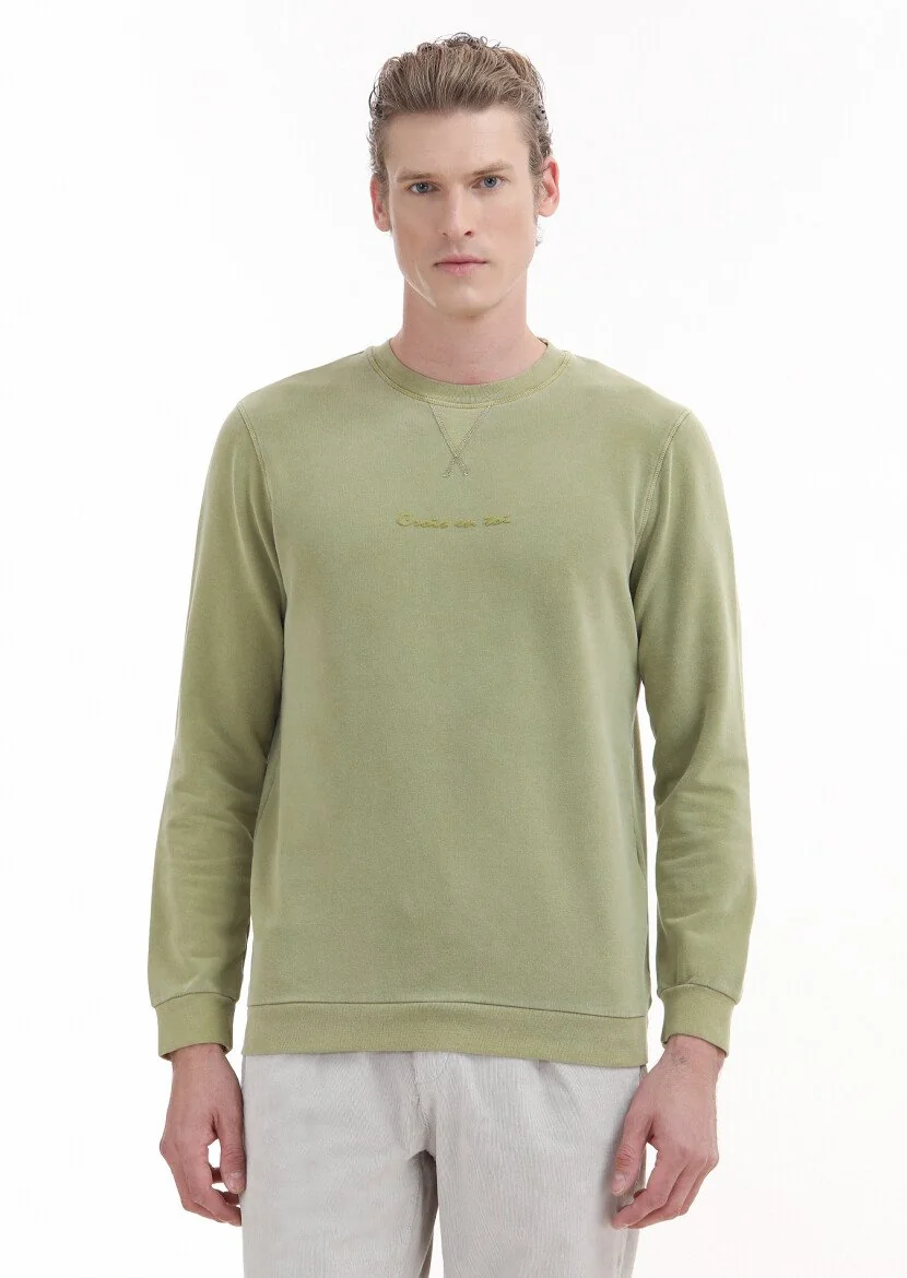Green Crew Neck Printed Sweatshirt - 1