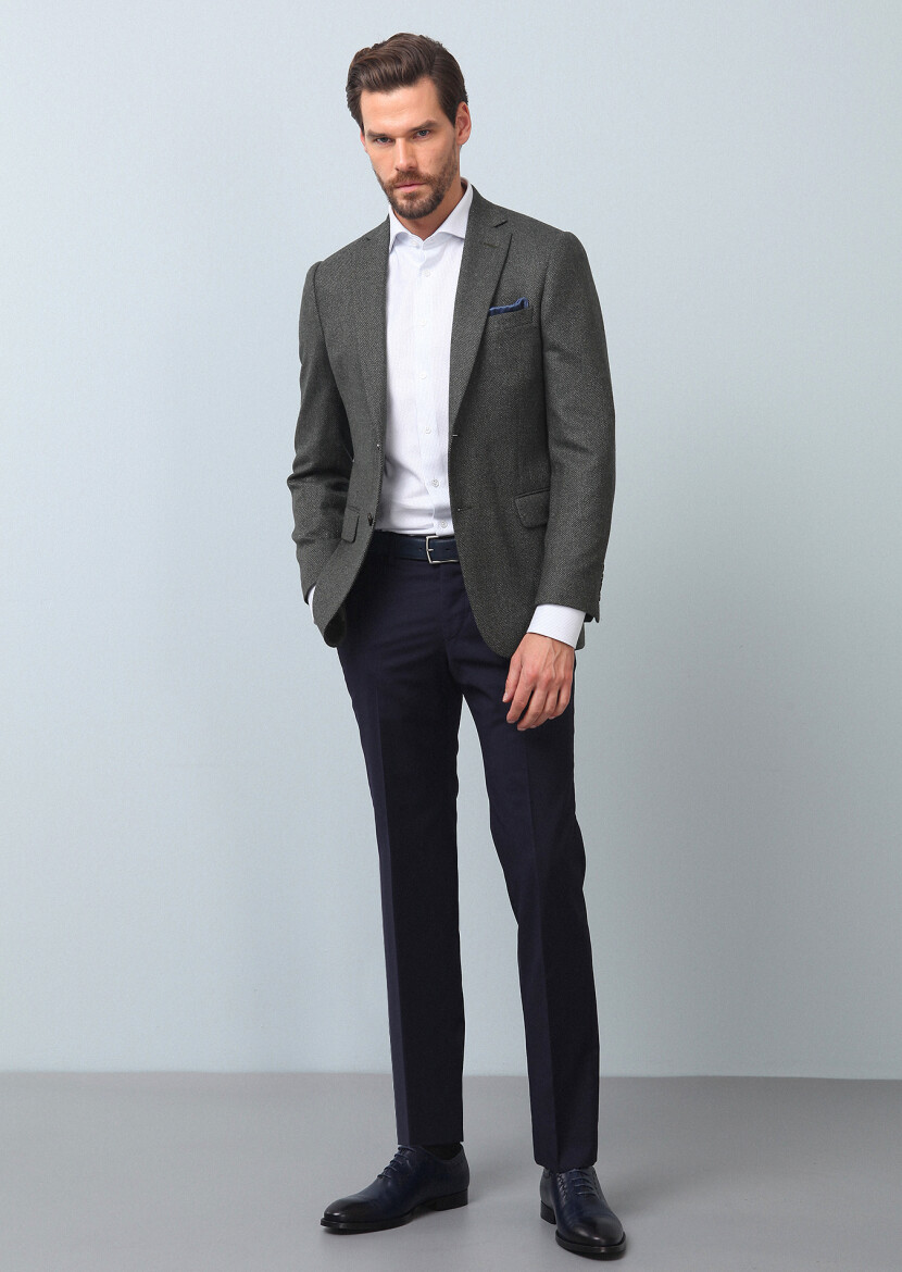 Green Micro Regular Fit Silk Blended Jacket - 2