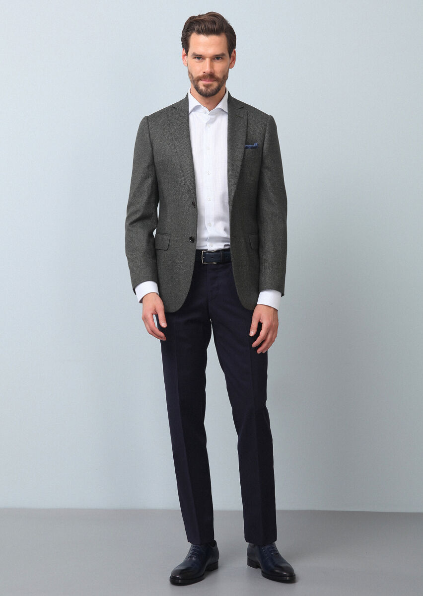 Green Micro Regular Fit Silk Blended Jacket - 4