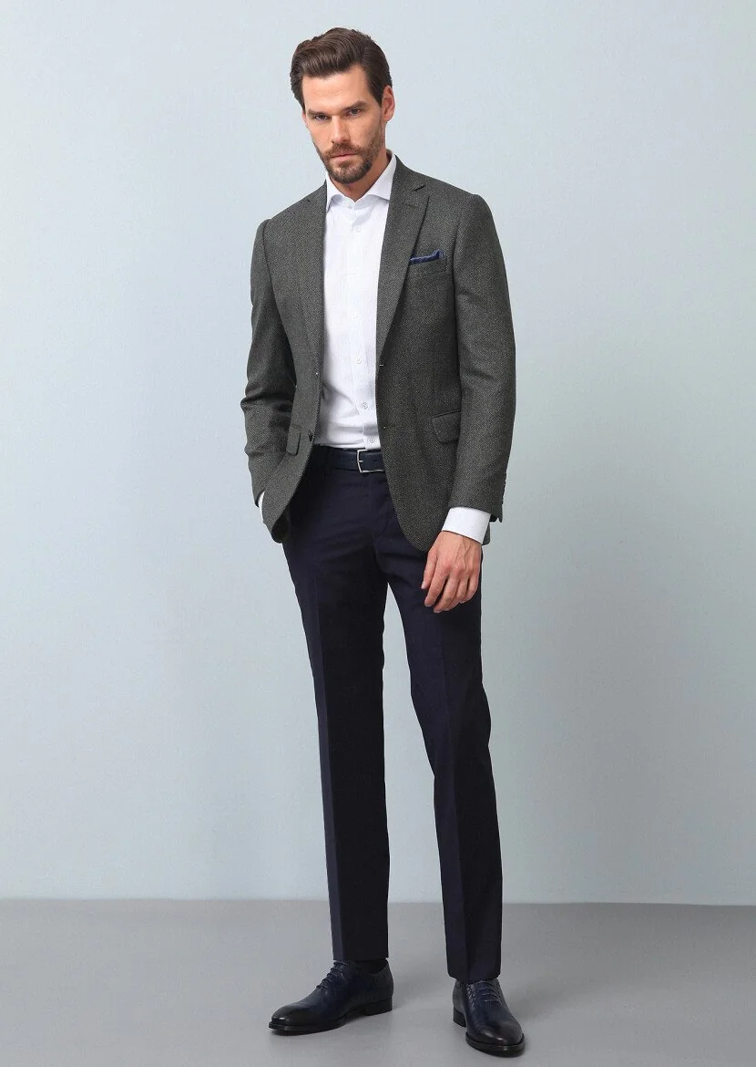 Green Micro Regular Fit Silk Blended Jacket - 2