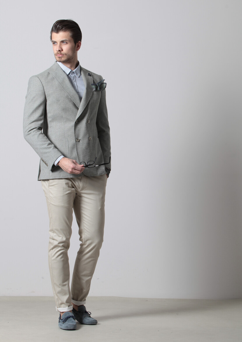 Green Patterned Zeroweight-Slim Fit Wool Blended Jacket - 1
