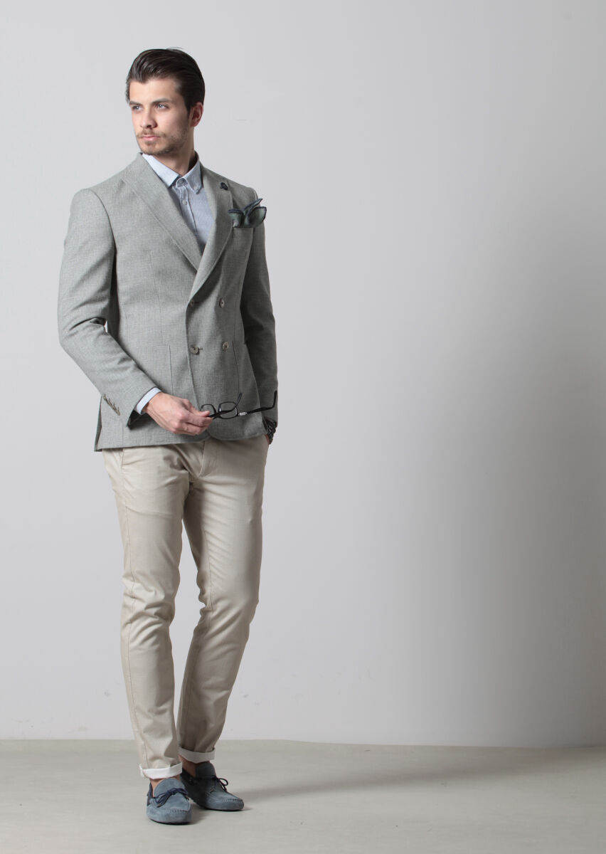 Green Patterned Zeroweight-Slim Fit Wool Blended Jacket - 1