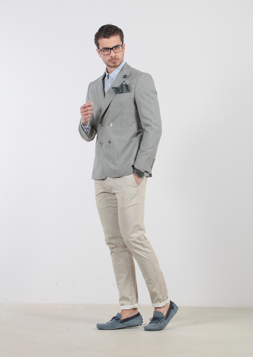 Green Patterned Zeroweight-Slim Fit Wool Blended Jacket - 5