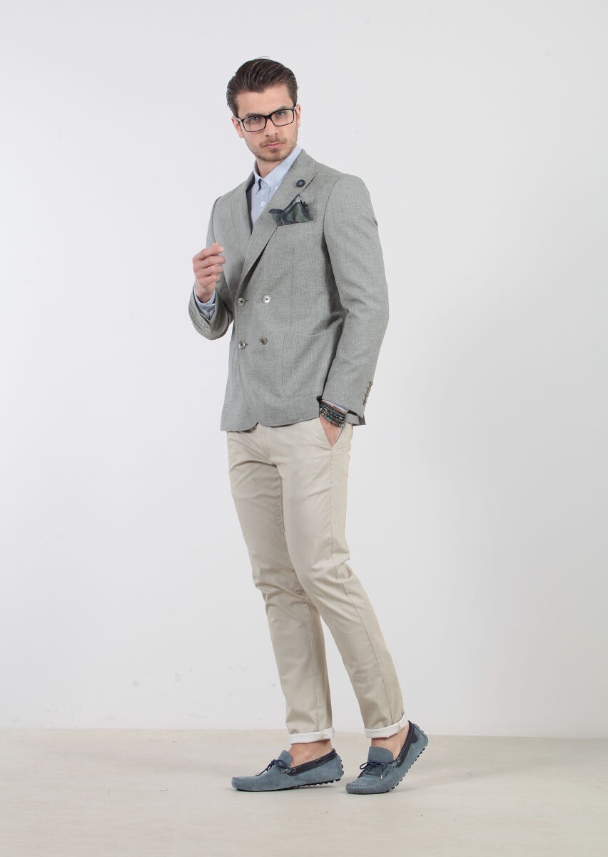 Green Patterned Zeroweight-Slim Fit Wool Blended Jacket - 5