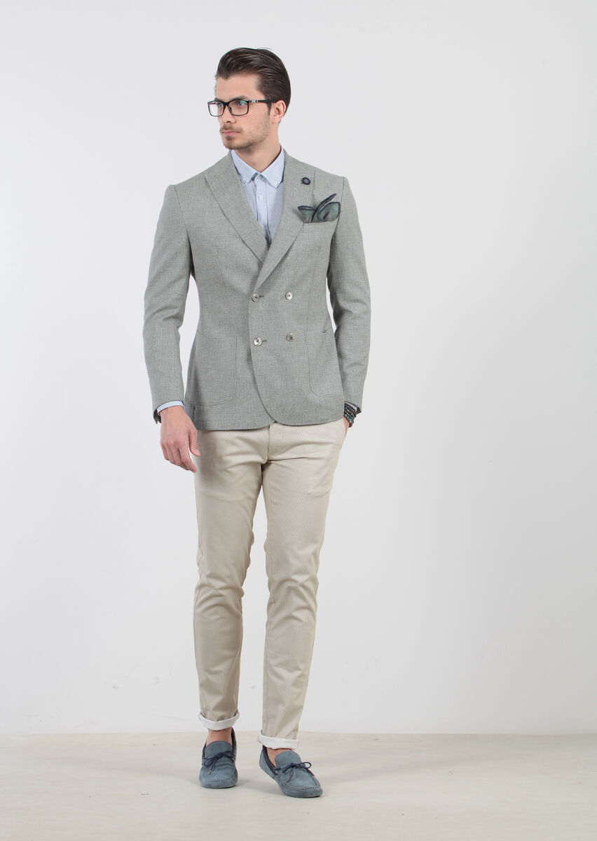 Green Patterned Zeroweight-Slim Fit Wool Blended Jacket - 6