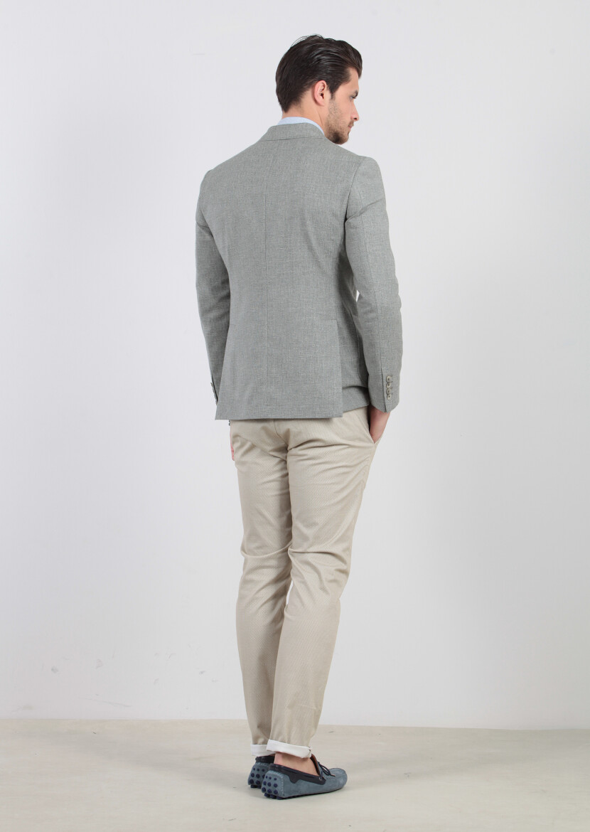 Green Patterned Zeroweight-Slim Fit Wool Blended Jacket - 7
