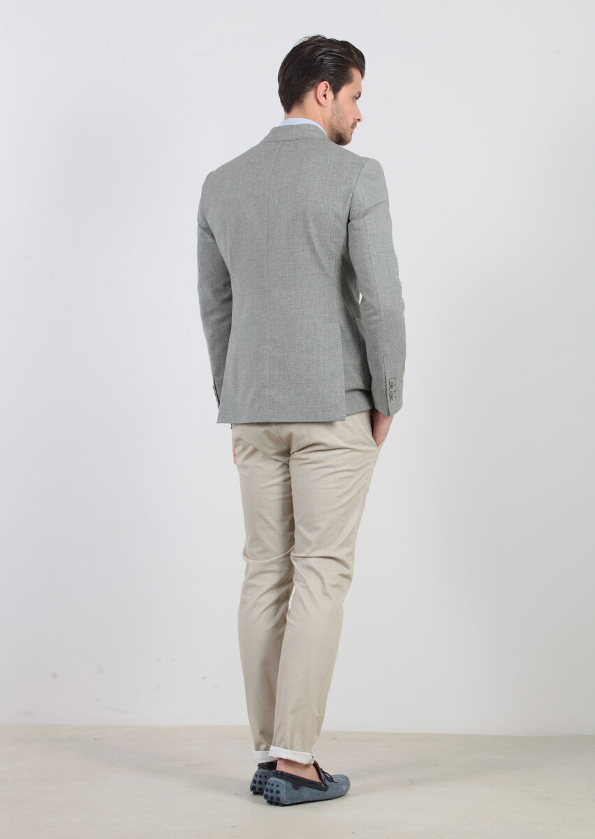 Green Patterned Zeroweight-Slim Fit Wool Blended Jacket - 7