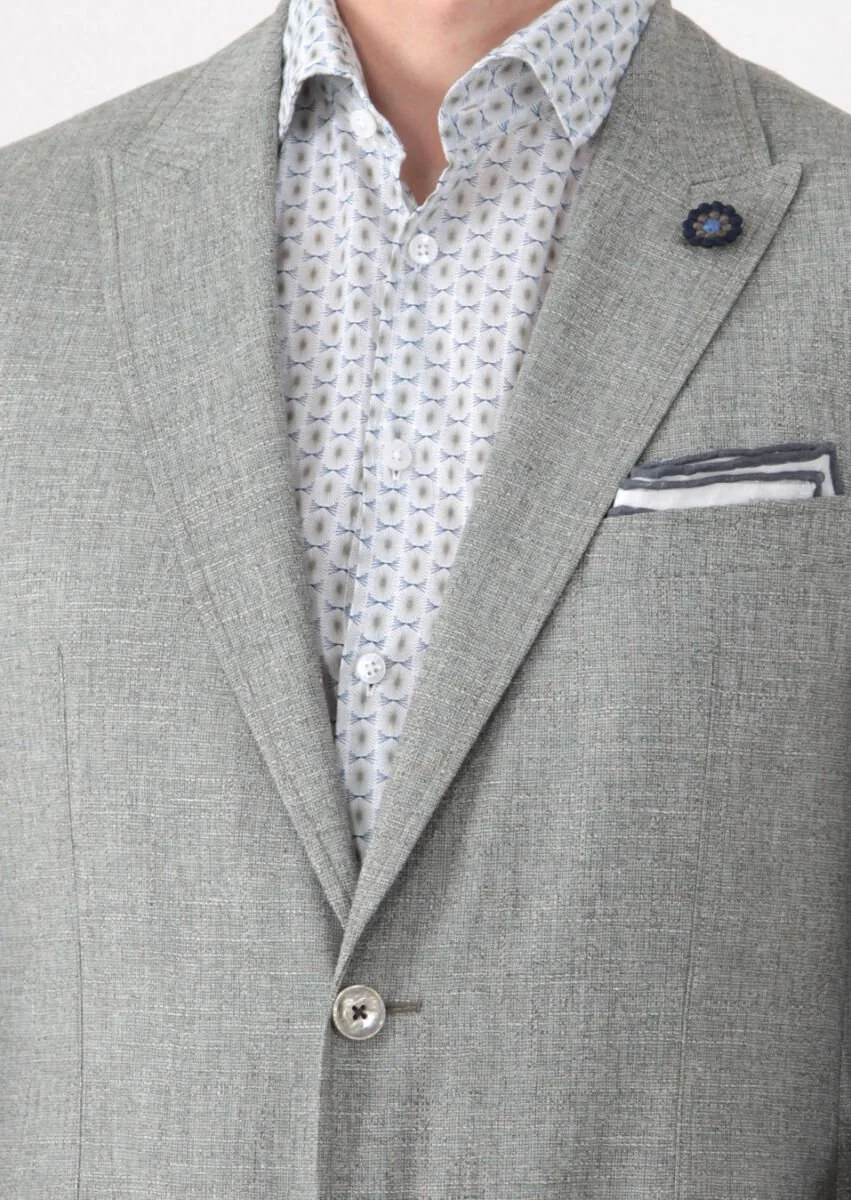 Green Patterned Zeroweight-Slim Fit Wool Blended Jacket - 5