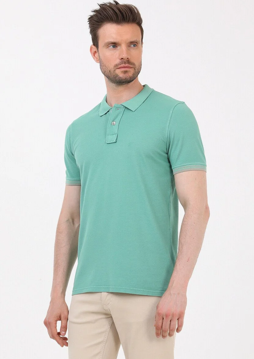 Green Plain Polo Neck 100% Cotton T-Shirt - 1