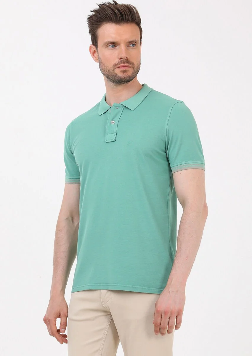 Green Plain Polo Neck 100% Cotton T-Shirt - 1
