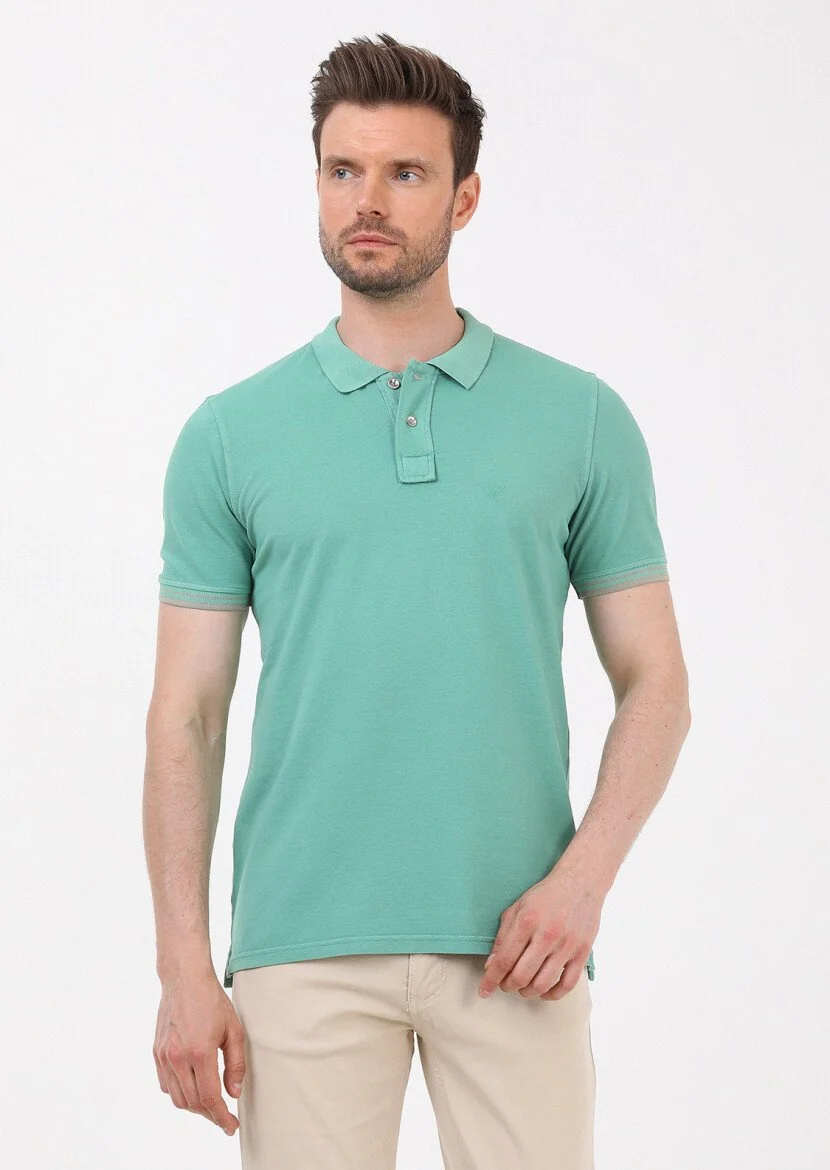 Green Plain Polo Neck 100% Cotton T-Shirt - 4